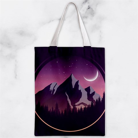 Mountain Night Crescent Moon Zipper Classic Tote Bag from ArtsNow.com Front