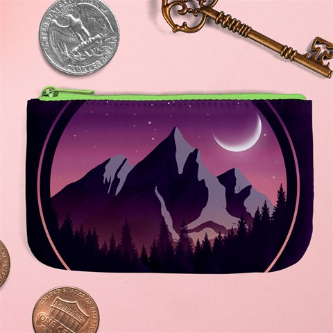 Mountain Night Crescent Moon Large Coin Purse from ArtsNow.com Front