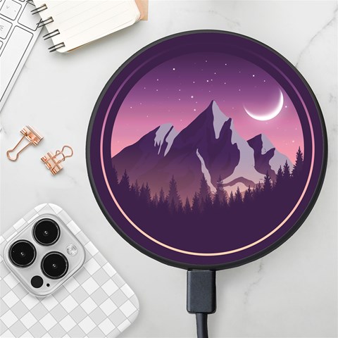 Mountain Night Crescent Moon Wireless Fast Charger(Black) from ArtsNow.com Front