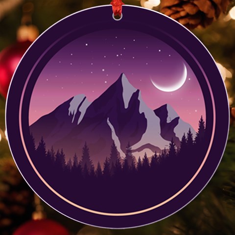 Mountain Night Crescent Moon UV Print Acrylic Ornament Round from ArtsNow.com Front