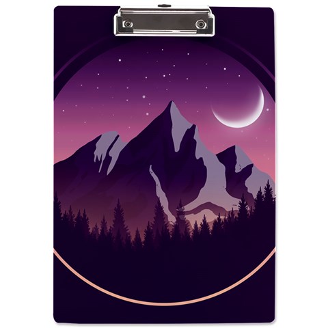 Mountain Night Crescent Moon A4 Acrylic Clipboard from ArtsNow.com Front