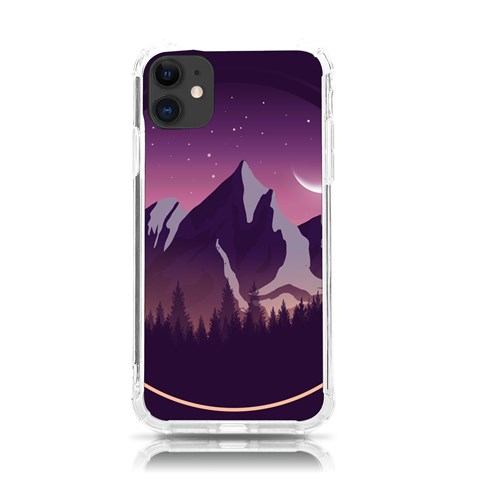 Mountain Night Crescent Moon iPhone 11 TPU UV Print Case from ArtsNow.com Front