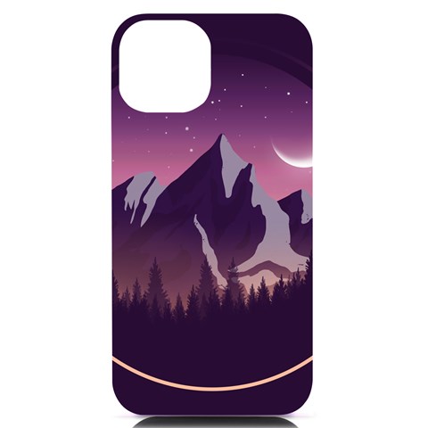 Mountain Night Crescent Moon iPhone 14 Black UV Print PC Hardshell Case from ArtsNow.com Front