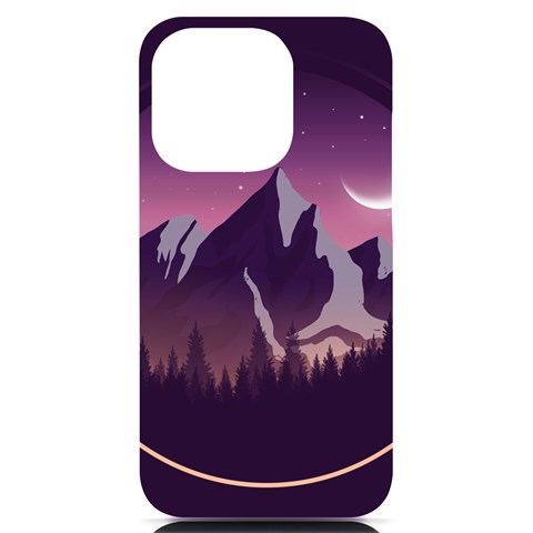 Mountain Night Crescent Moon iPhone 14 Pro Black UV Print PC Hardshell Case from ArtsNow.com Front