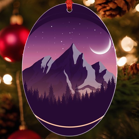 Mountain Night Crescent Moon UV Print Acrylic Ornament Oval from ArtsNow.com Front