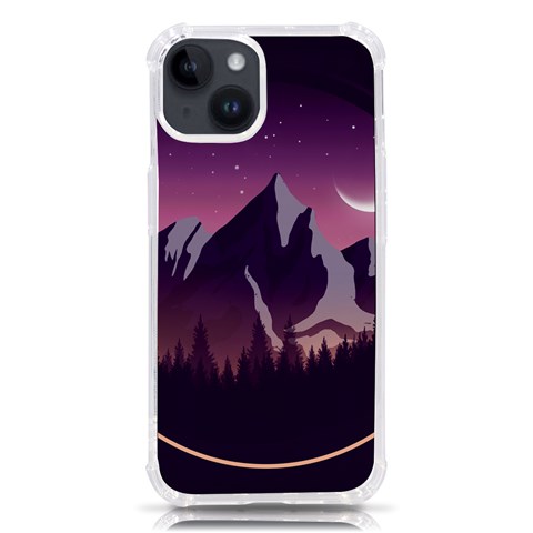 Mountain Night Crescent Moon iPhone 14 TPU UV Print Case from ArtsNow.com Front