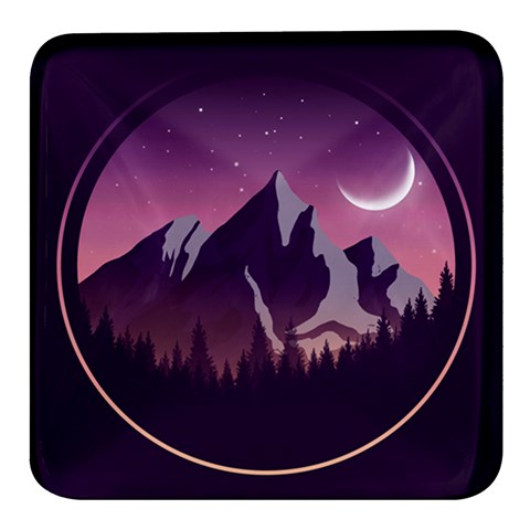 Mountain Night Crescent Moon Square Glass Fridge Magnet (4 pack) from ArtsNow.com Front