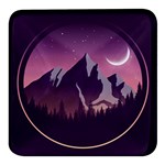 Mountain Night Crescent Moon Square Glass Fridge Magnet (4 pack)