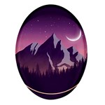 Mountain Night Crescent Moon Oval Glass Fridge Magnet (4 pack)