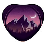 Mountain Night Crescent Moon Heart Glass Fridge Magnet (4 pack)