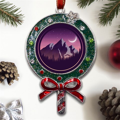 Mountain Night Crescent Moon Metal X Mas Lollipop with Crystal Ornament from ArtsNow.com Front