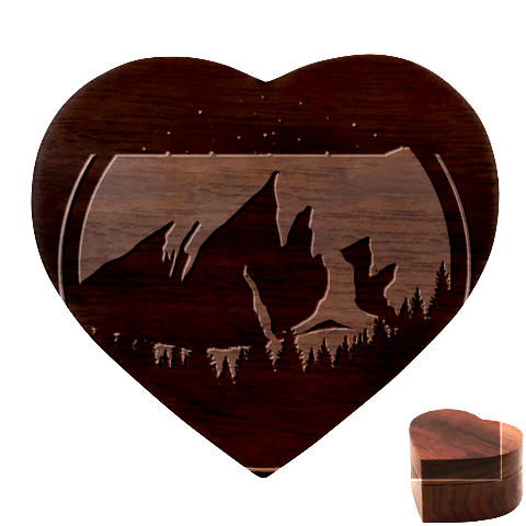 Mountain Night Crescent Moon Heart Wood Jewelry Box from ArtsNow.com Front