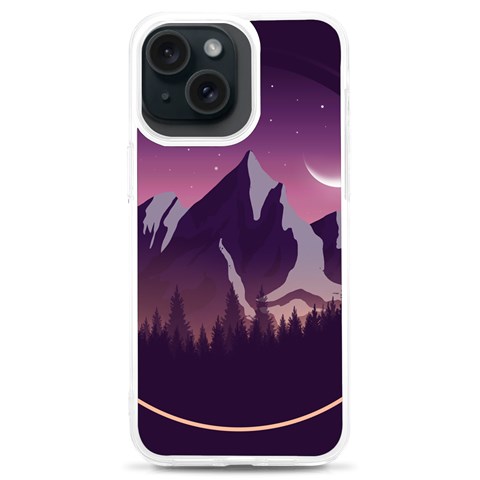 Mountain Night Crescent Moon iPhone 15 Plus TPU UV Print Case from ArtsNow.com Front