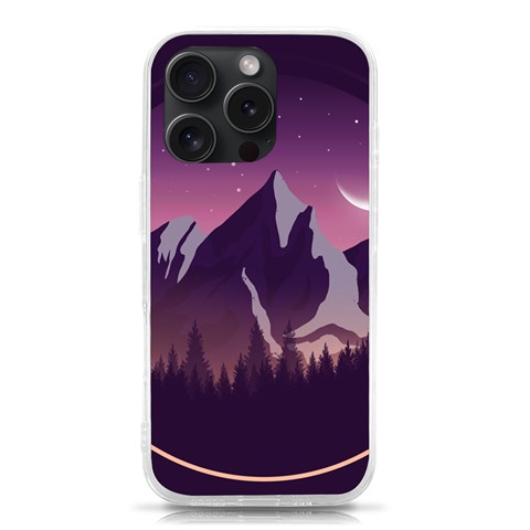 Mountain Night Crescent Moon iPhone 15 Pro TPU UV Print Case from ArtsNow.com Front