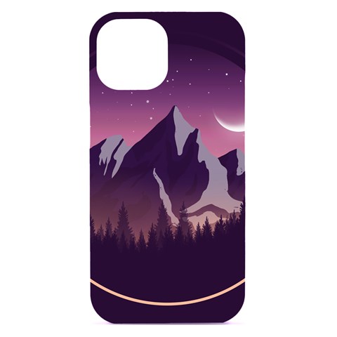 Mountain Night Crescent Moon iPhone 15 Black UV Print PC Hardshell Case from ArtsNow.com Front