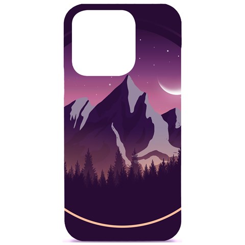 Mountain Night Crescent Moon iPhone 15 Pro Black UV Print PC Hardshell Case from ArtsNow.com Front