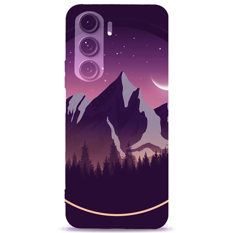 Mountain Night Crescent Moon Samsung Galaxy S24 Plus 6.7 Inch Black TPU UV Case from ArtsNow.com Front