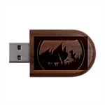 Mountain Night Crescent Moon Wood Oval USB Flash Drive