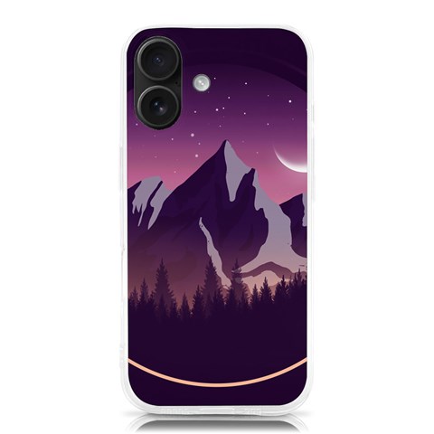 Mountain Night Crescent Moon iPhone 16 TPU UV Print Case from ArtsNow.com Front