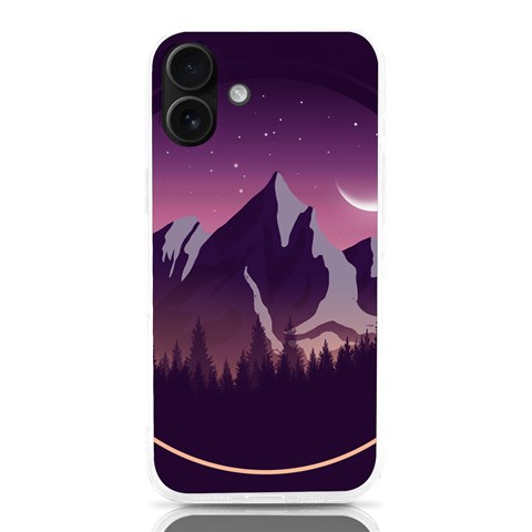 Mountain Night Crescent Moon iPhone 16 Plus TPU UV Print Case from ArtsNow.com Front