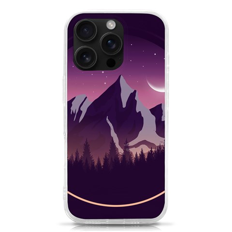 Mountain Night Crescent Moon iPhone 16 Pro TPU UV Print Case from ArtsNow.com Front