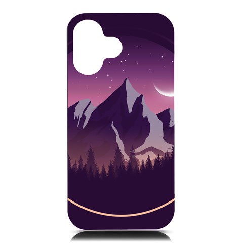 Mountain Night Crescent Moon iPhone 16 Black UV Print PC Hardshell Case from ArtsNow.com Front