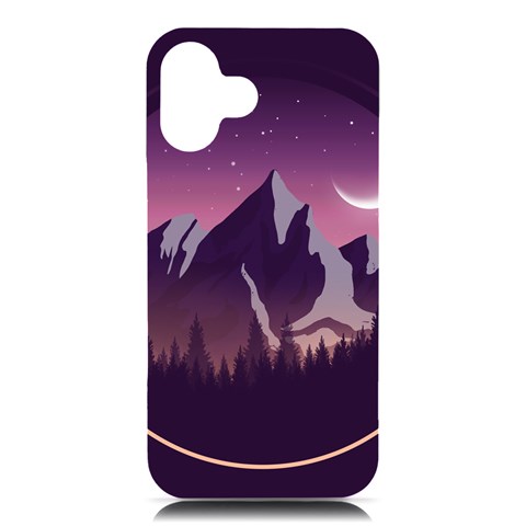 Mountain Night Crescent Moon iPhone 16 Plus Black UV Print PC Hardshell Case from ArtsNow.com Front