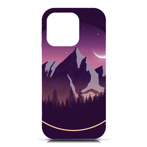 Mountain Night Crescent Moon iPhone 16 Pro Black UV Print PC Hardshell Case from ArtsNow.com Front