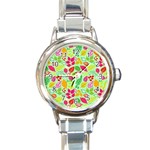 Flower Flora Floral Nature Pattern Seamless Round Italian Charm Watch