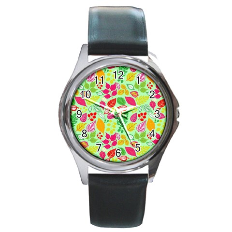 Flower Flora Floral Nature Pattern Seamless Round Metal Watch from ArtsNow.com Front