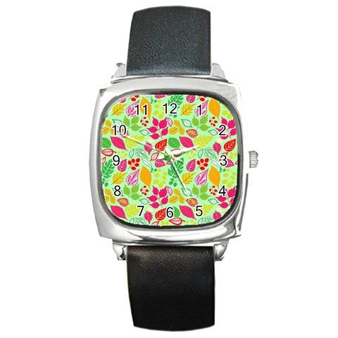 Flower Flora Floral Nature Pattern Seamless Square Metal Watch from ArtsNow.com Front