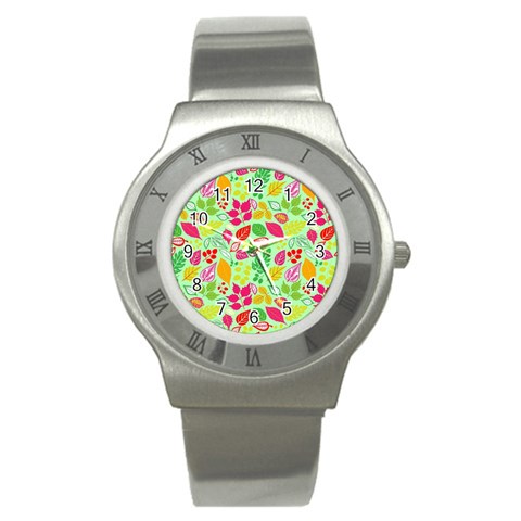 Flower Flora Floral Nature Pattern Seamless Stainless Steel Watch from ArtsNow.com Front