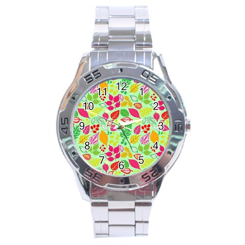 Flower Flora Floral Nature Pattern Seamless Stainless Steel Analogue Watch from ArtsNow.com Front