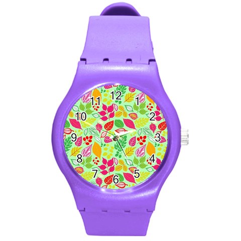 Flower Flora Floral Nature Pattern Seamless Round Plastic Sport Watch (M) from ArtsNow.com Front