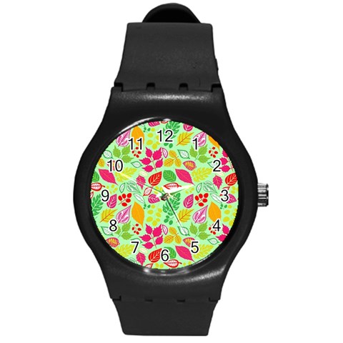 Flower Flora Floral Nature Pattern Seamless Round Plastic Sport Watch (M) from ArtsNow.com Front