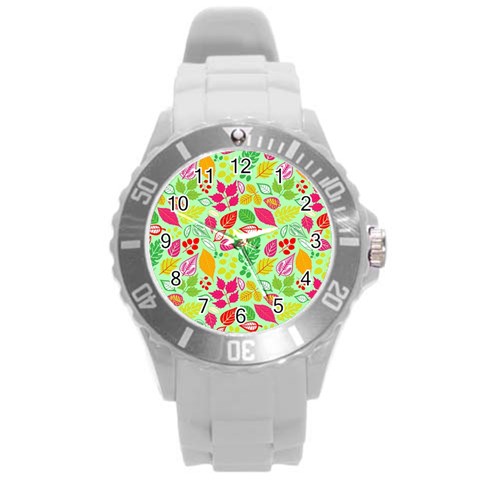 Flower Flora Floral Nature Pattern Seamless Round Plastic Sport Watch (L) from ArtsNow.com Front