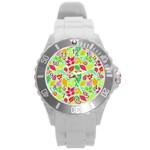 Flower Flora Floral Nature Pattern Seamless Round Plastic Sport Watch (L)