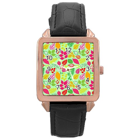 Flower Flora Floral Nature Pattern Seamless Rose Gold Leather Watch  from ArtsNow.com Front