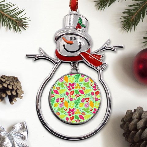 Flower Flora Floral Nature Pattern Seamless Metal Snowman Ornament from ArtsNow.com Front