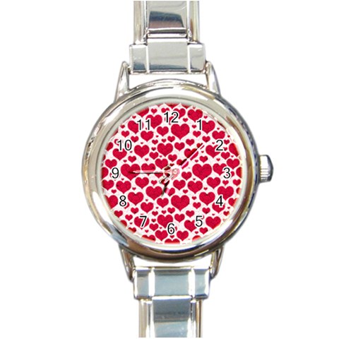 Hearts Valentine Pattern Seamless Round Italian Charm Watch from ArtsNow.com Front