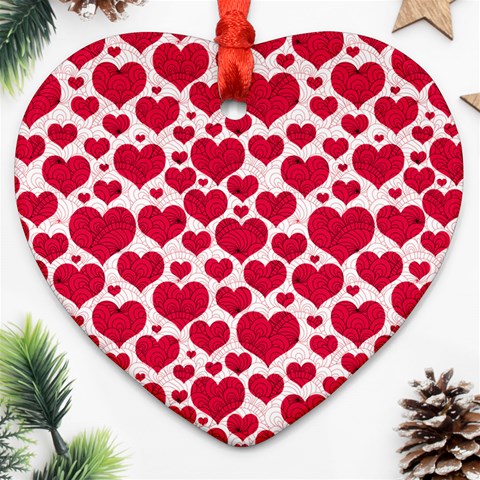 Hearts Valentine Pattern Seamless Ornament (Heart) from ArtsNow.com Front