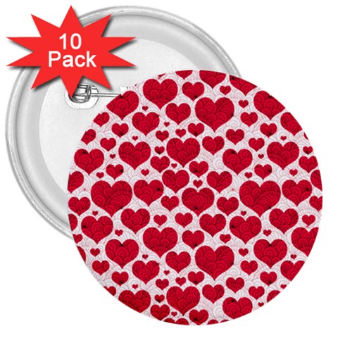 Hearts Valentine Pattern Seamless 3  Buttons (10 pack)  from ArtsNow.com Front