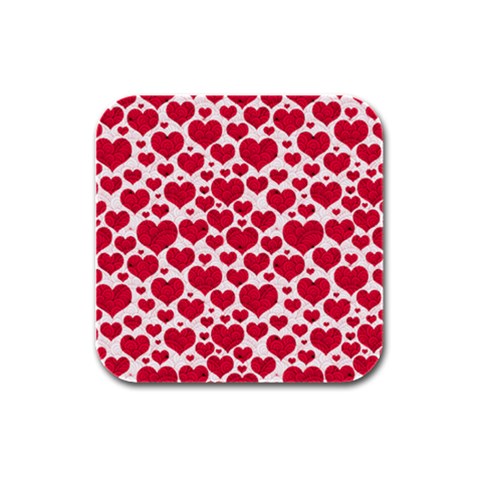 Hearts Valentine Pattern Seamless Rubber Square Coaster (4 pack) from ArtsNow.com Front