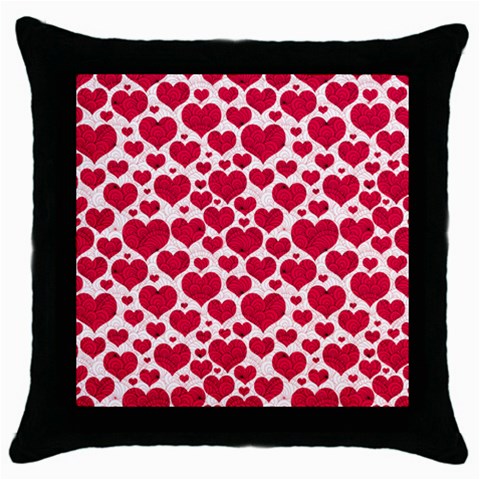 Hearts Valentine Pattern Seamless Throw Pillow Case (Black) from ArtsNow.com Front