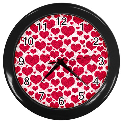 Hearts Valentine Pattern Seamless Wall Clock (Black) from ArtsNow.com Front