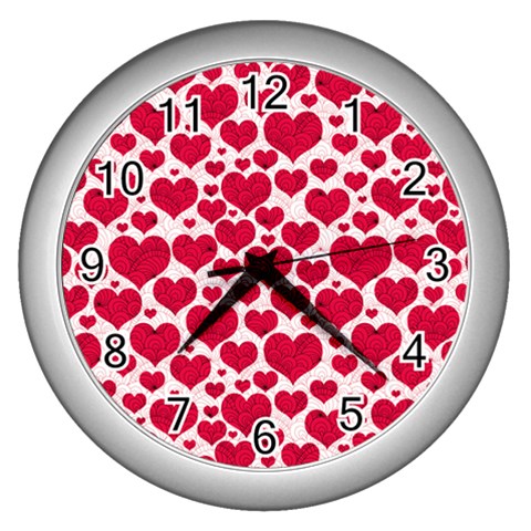 Hearts Valentine Pattern Seamless Wall Clock (Silver) from ArtsNow.com Front