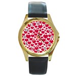 Hearts Valentine Pattern Seamless Round Gold Metal Watch