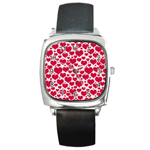 Hearts Valentine Pattern Seamless Square Metal Watch from ArtsNow.com Front