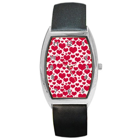 Hearts Valentine Pattern Seamless Barrel Style Metal Watch from ArtsNow.com Front