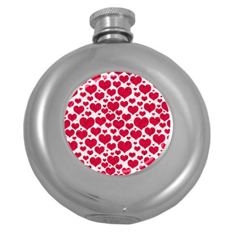 Hearts Valentine Pattern Seamless Round Hip Flask (5 oz) from ArtsNow.com Front